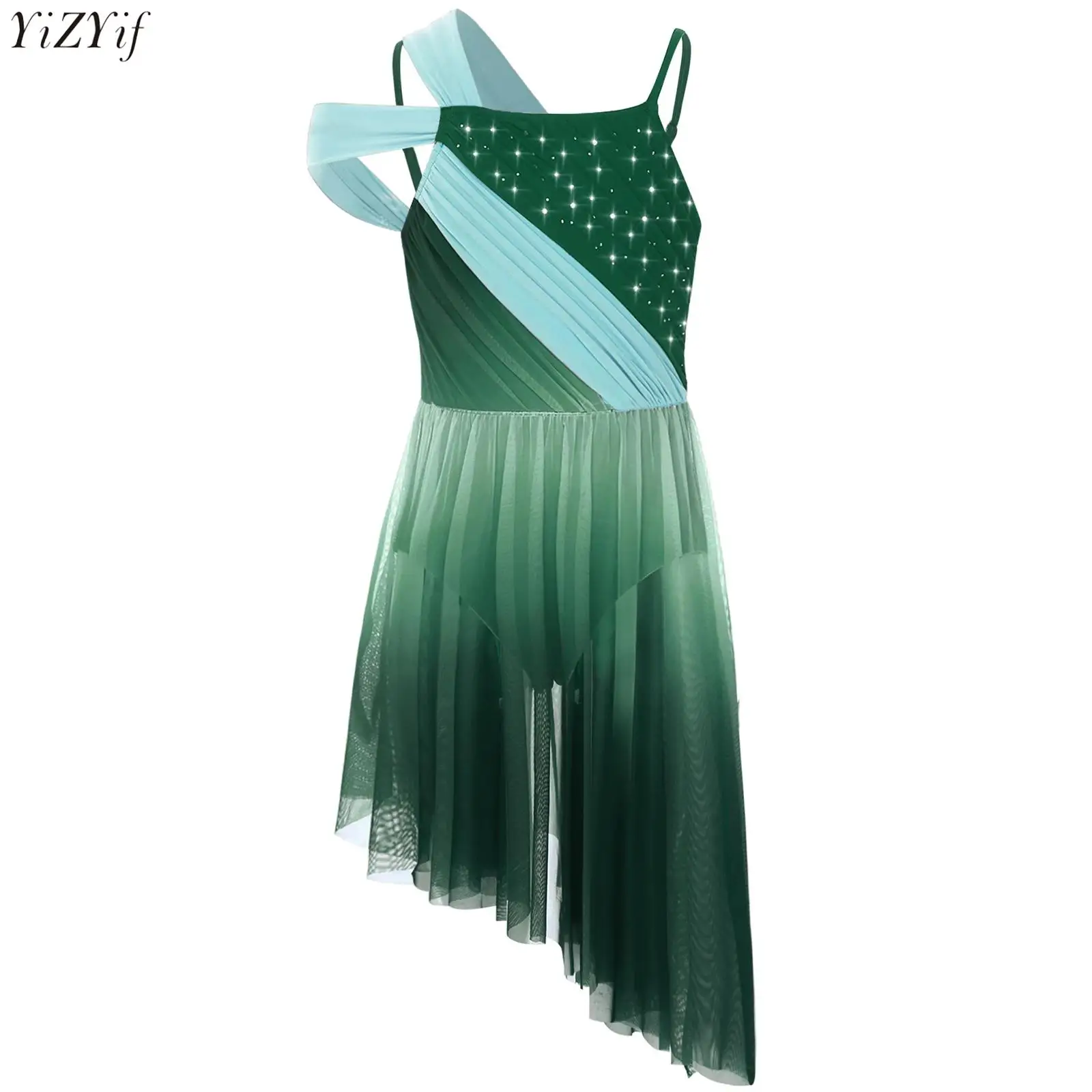 Kids Girls Lyrical Dance Dresses Gradient Shiny Rhinestones Asymmetrical Sheer Mesh Dress Figure Skating Modern Ballet Dancewear
Kids Girls Lyrical Dance Dresses Gradient Shiny Rhinestones Asymmetrical Sheer Mesh Dress Figure Skating Modern Ballet Dancewear