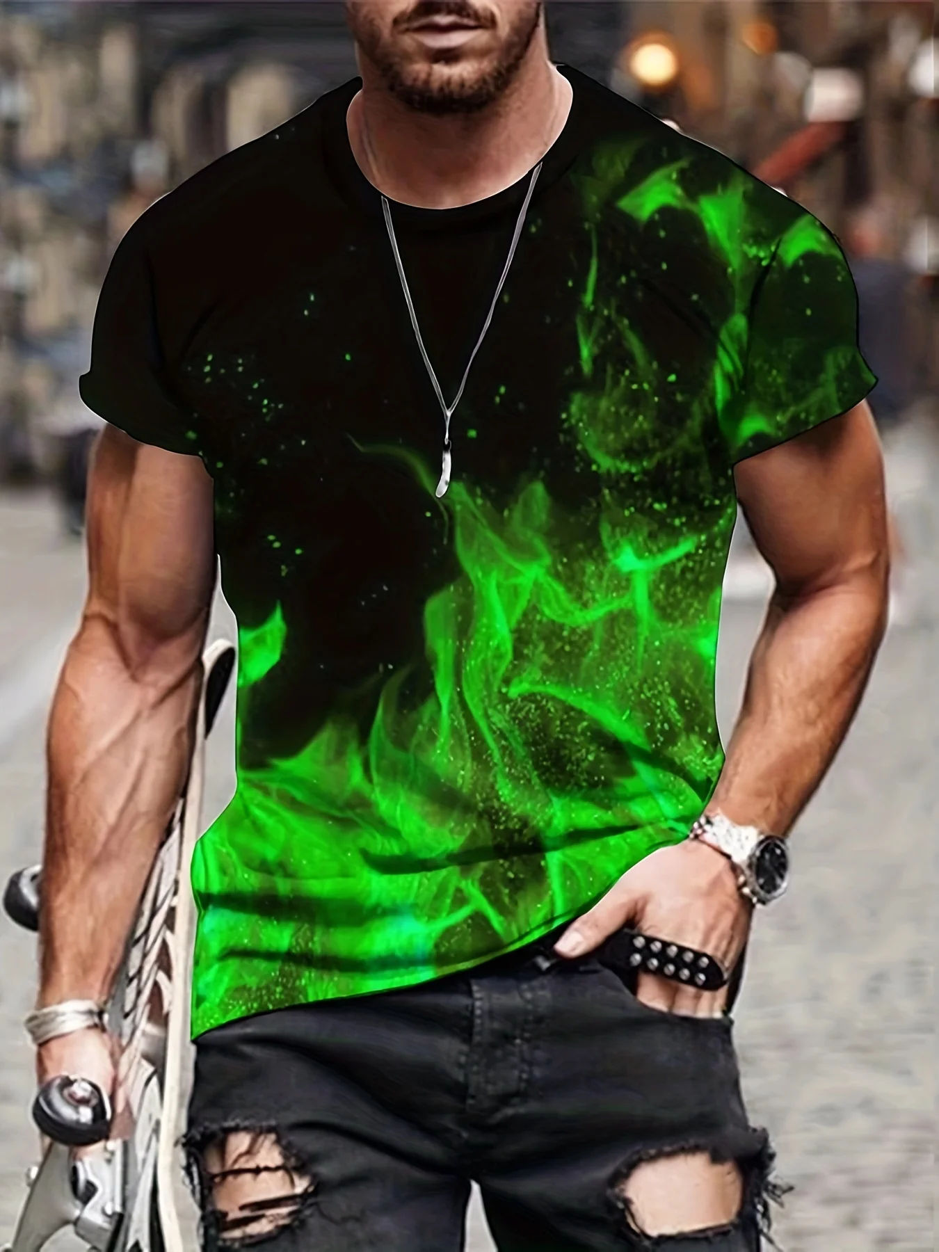 3D Green Flame Printing Men's Graphic Design Round Neck Novel T-shirt Summer Casual Comfortable T-shirt Men's Large Size Top
3D Green Flame Printing Men's Graphic Design Round Neck Novel T-shirt Summer Casual Comfortable T-shirt Men's Large Size Top
