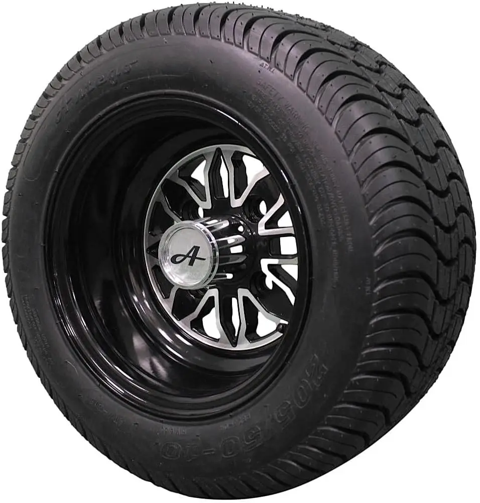 205/50-10 with 10x7 Fusion Glossy Black Wheels for Golf Cart (Set of 2)
205/50-10 with 10x7 Fusion Glossy Black Wheels for Golf Cart (Set of 2)