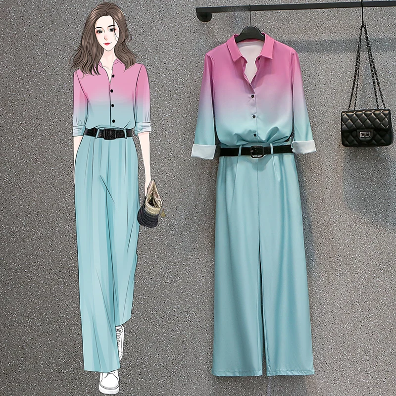 2022 Summer Autumn Summer Elegant Office Trousers Suit Long Sleeve Shirt Top And Pant Two Piece Set For Women Gradient Outfits
2022 Summer Autumn Summer Elegant Office Trousers Suit Long Sleeve Shirt Top And Pant Two Piece Set For Women Gradient Outfits