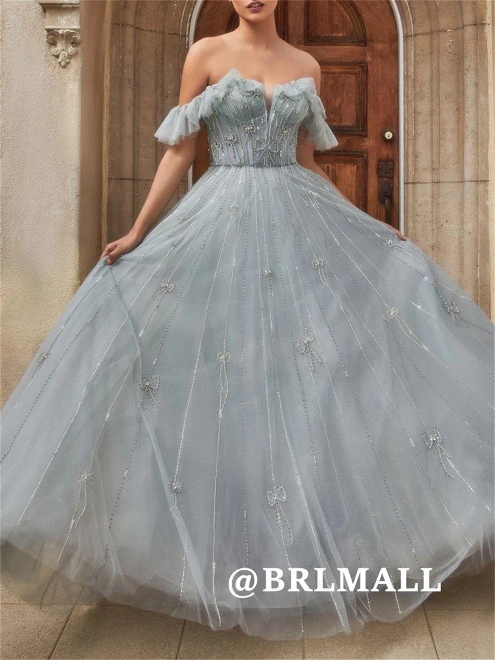 BRLMALL Sweet Beaded Bow Evening Dress with Off Shoulder Sleeves A Line Dusty Blue Prom Dresses Customized Long Party Gown
BRLMALL Sweet Beaded Bow Evening Dress with Off Shoulder Sleeves A Line Dusty Blue Prom Dresses Customized Long Party Gown