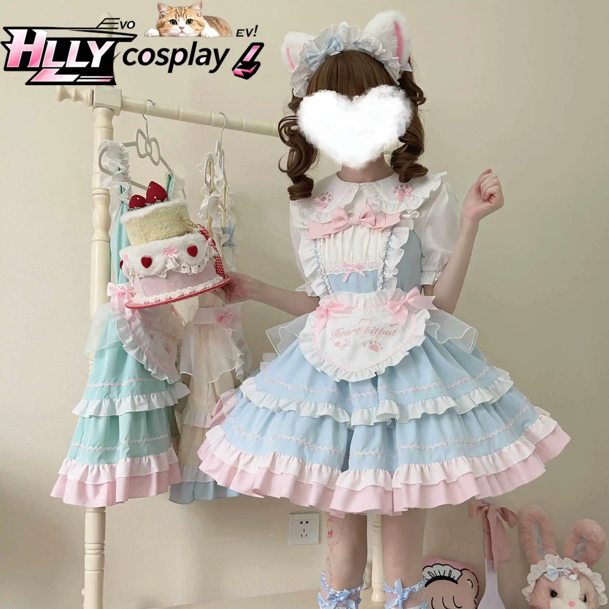 New Original Sweet Lolita JSK Dress Blue Pink Layered Ruffle Cat Ear Bow Apron Kawaii Princess Summer Camisole Girls
New Original Sweet Lolita JSK Dress Blue Pink Layered Ruffle Cat Ear Bow Apron Kawaii Princess Summer Camisole Girls