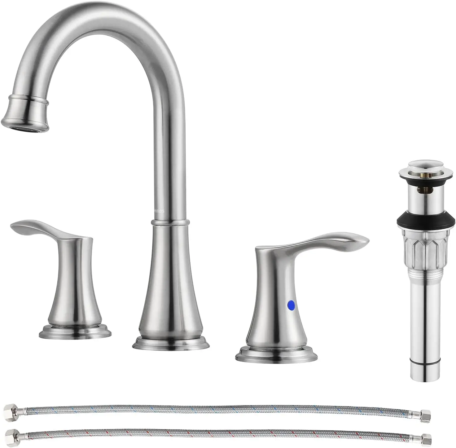 Widespread Double Handles Bathroom Faucet with Metal Pop Up Drain & Supply Lines, Brushed Nickel, Demeter 13651
Widespread Double Handles Bathroom Faucet with Metal Pop Up Drain & Supply Lines, Brushed Nickel, Demeter 13651