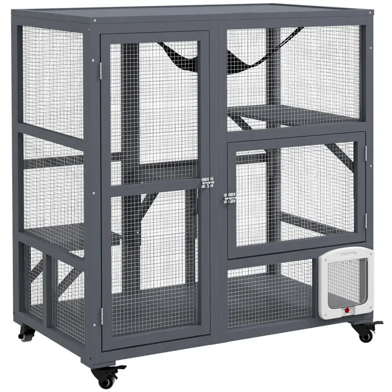 Cat House, Wooden Indoor Catio Cat Enclosure on Wheels, Wooden Kitty Cage with Platforms, Hammock, Light Grey
Cat House, Wooden Indoor Catio Cat Enclosure on Wheels, Wooden Kitty Cage with Platforms, Hammock, Light Grey