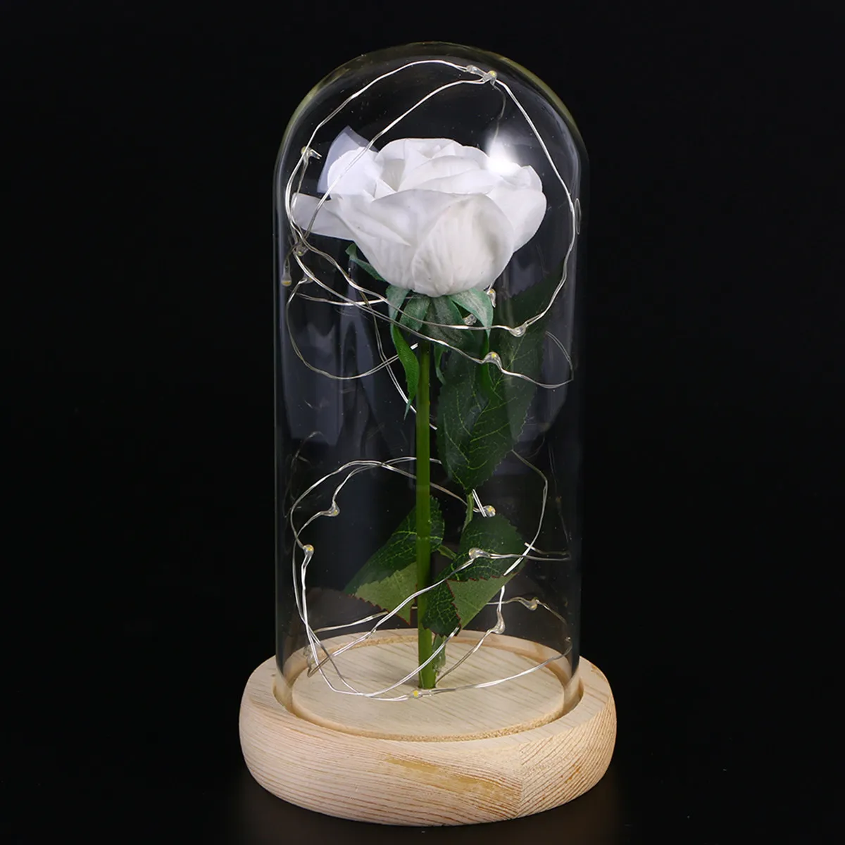 Single White Silk Rose LED Light in Glass Dome on Wooden Base Romantic Home Party Decoration Desk Lamp Flower Table Lamp
Single White Silk Rose LED Light in Glass Dome on Wooden Base Romantic Home Party Decoration Desk Lamp Flower Table Lamp