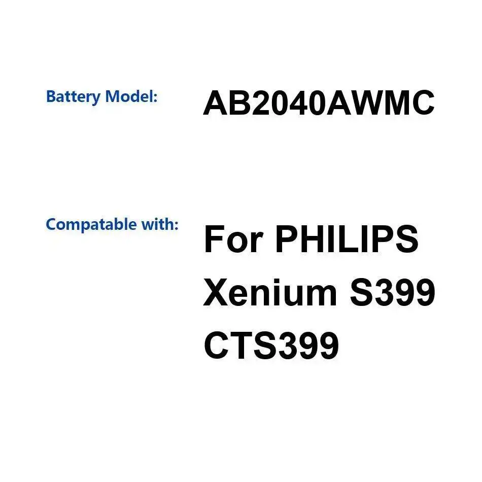 Аккумулятор для мобильного телефона емкостью 2040 мАч AB2040AWMC, долговечный, надежный, для Philips Xenium S399 CTS399
Аккумулятор для мобильного телефона емкостью 2040 мАч AB2040AWMC, долговечный, надежный, для Philips Xenium S399 CTS399