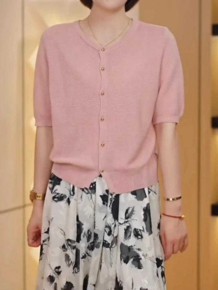 Loose Lazy Sle Korean Pure Color Ice Silk Knitted Cardigan Top Youthful ort Sve New Faion Comfortable Women's irt
Loose Lazy Sle Korean Pure Color Ice Silk Knitted Cardigan Top Youthful ort Sve New Faion Comfortable Women's irt