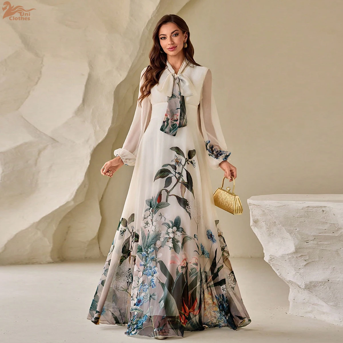 Uni Dubai Floral Print Flare Sleeve Belted Mesh Sleeve Maxi Dress 2026 New in Women Casual Elegant Female Long Dresses
Uni Dubai Floral Print Flare Sleeve Belted Mesh Sleeve Maxi Dress 2026 New in Women Casual Elegant Female Long Dresses