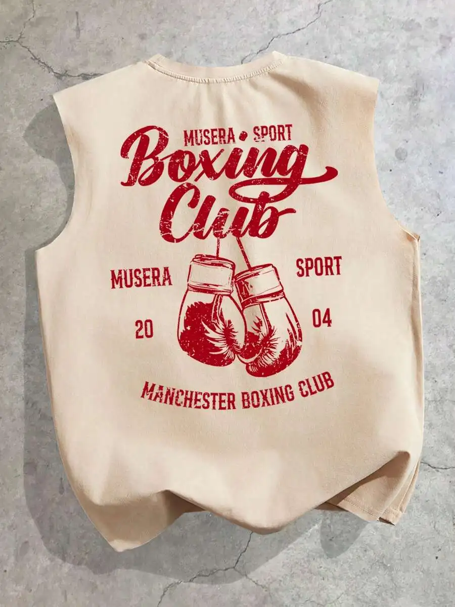 Retro Boxing Club Graphic Print Loose Fit Beige Tank Top for Men
Retro Boxing Club Graphic Print Loose Fit Beige Tank Top for Men