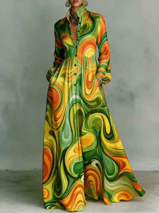 Women Maxi Dress Fitted Waist Slimming A-line Gown Long Sleeved Printed Dresses Female Elegant Retro Dress Women's Daytime Dress
Women Maxi Dress Fitted Waist Slimming A-line Gown Long Sleeved Printed Dresses Female Elegant Retro Dress Women's Daytime Dress