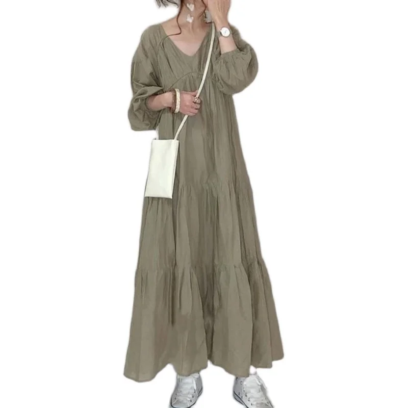Japanese loose plus V-neck long sleeved dress, 2026 spring/summer ruffled edge fluffy long skirt, doll skirt
Japanese loose plus V-neck long sleeved dress, 2026 spring/summer ruffled edge fluffy long skirt, doll skirt