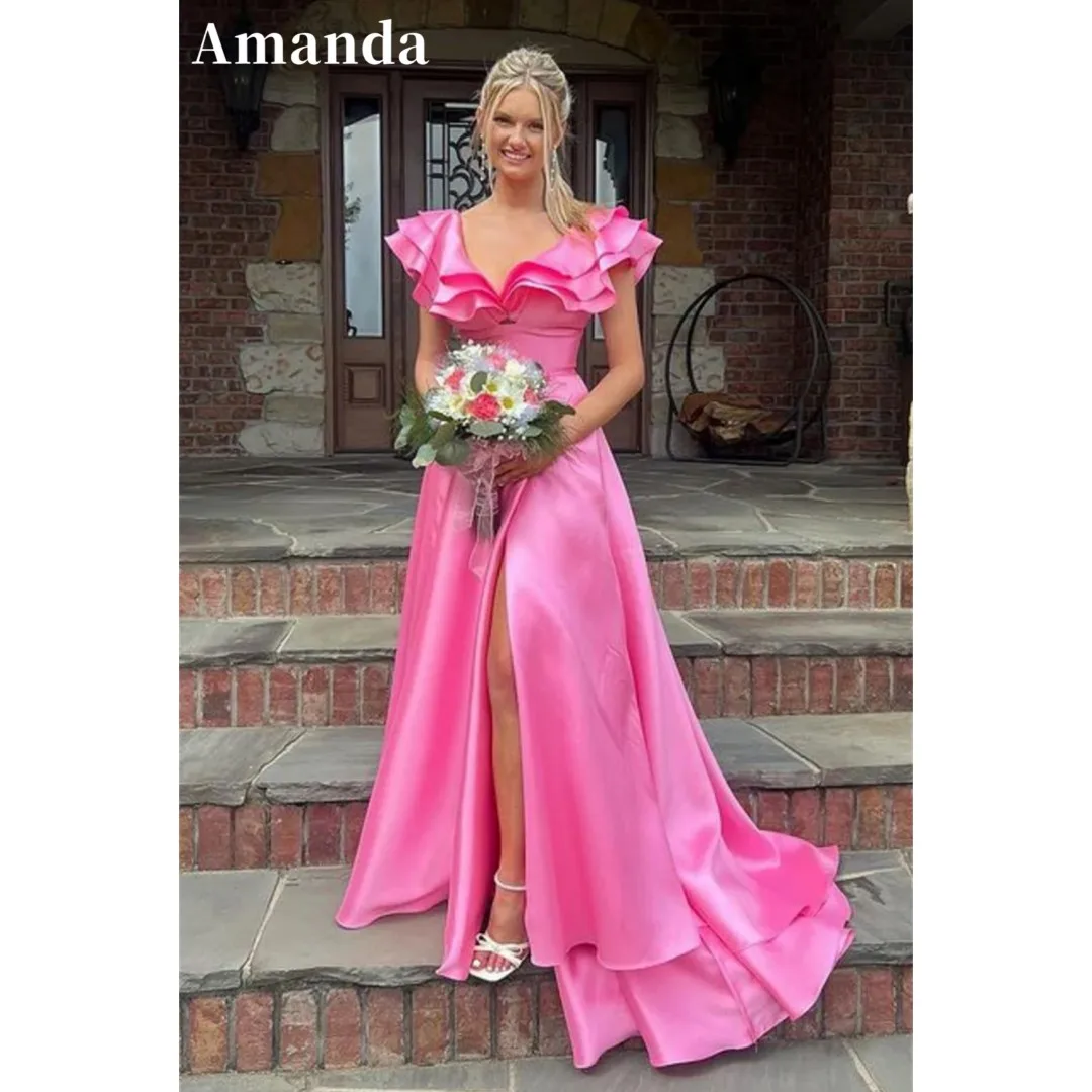 Amanda Hot Pink vestidos de noche Princess Satin A-line Prom Dresses Elegant Sleeveless Floor-Length Side Split Formal Evening
Amanda Hot Pink vestidos de noche Princess Satin A-line Prom Dresses Elegant Sleeveless Floor-Length Side Split Formal Evening
