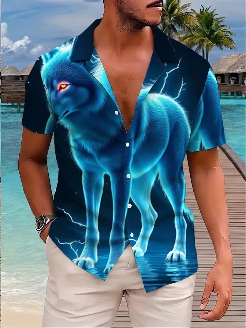 Neon Blue Lightning Wolf Hawaiian Shirt For Men Fantasy Glowing Wolf Print Short Sleeve Button Up Shirt Casual Vacation Shirts
Neon Blue Lightning Wolf Hawaiian Shirt For Men Fantasy Glowing Wolf Print Short Sleeve Button Up Shirt Casual Vacation Shirts