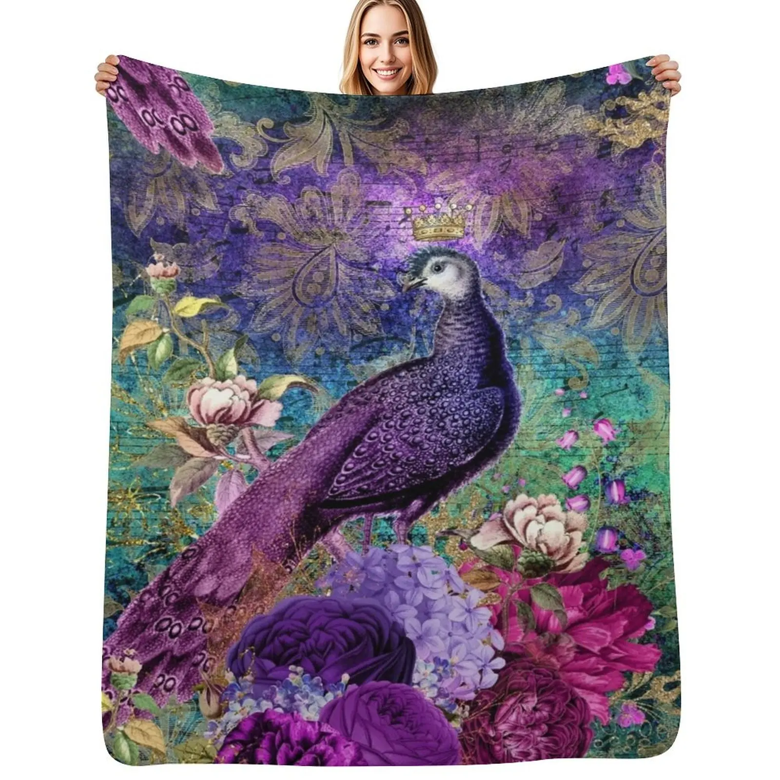 Elegant Vintage Purple Teal Peacocks Throw Blanket Warm Accent Blanket for Living Room Decoration
Elegant Vintage Purple Teal Peacocks Throw Blanket Warm Accent Blanket for Living Room Decoration