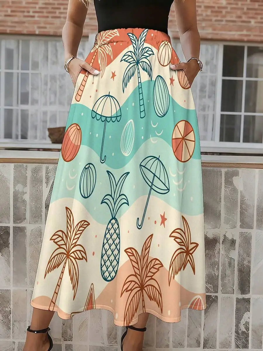 Plus Size Women Elastic High Waist A-Line Maxi Skirt Palm Tree Pineapple Umbrella Print Beach Theme
Plus Size Women Elastic High Waist A-Line Maxi Skirt Palm Tree Pineapple Umbrella Print Beach Theme