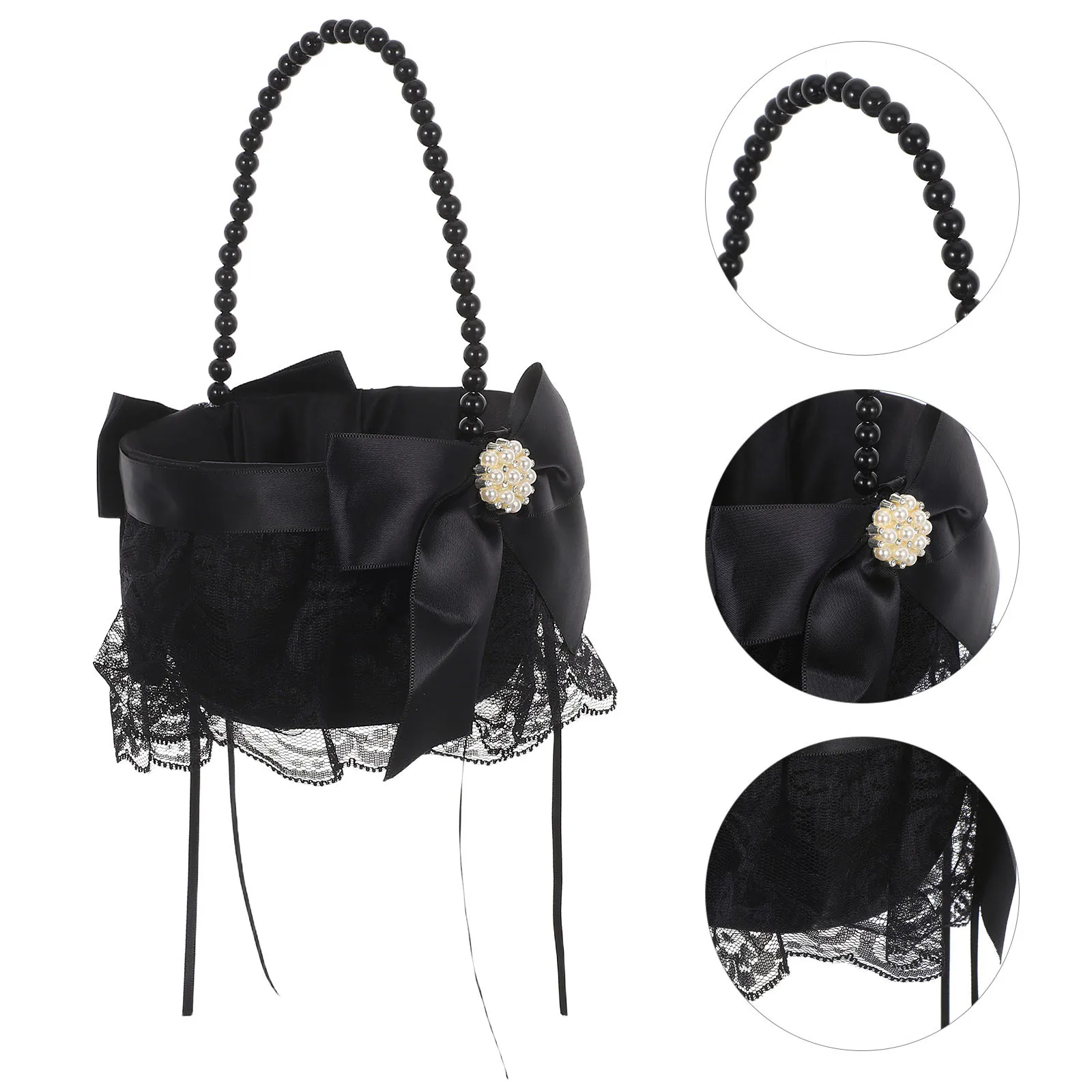 Wedding Flower Girl Basket Black with Pearl Handle Lightweight Handheld for Petal Candy Fruit Carrier Ceremony Use
Wedding Flower Girl Basket Black with Pearl Handle Lightweight Handheld for Petal Candy Fruit Carrier Ceremony Use