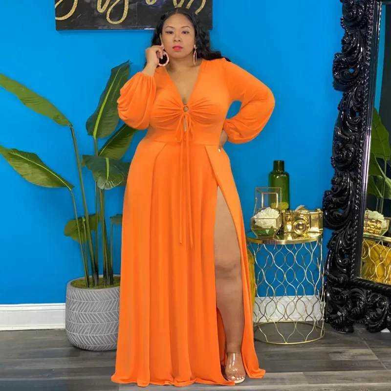 KEXU Women Plus Size Dress 2024 Solid Full Lantern Sleeve V-neck Loose Split Maxi Long Dresses Sexy Fashion Party Vestidos
KEXU Women Plus Size Dress 2024 Solid Full Lantern Sleeve V-neck Loose Split Maxi Long Dresses Sexy Fashion Party Vestidos
