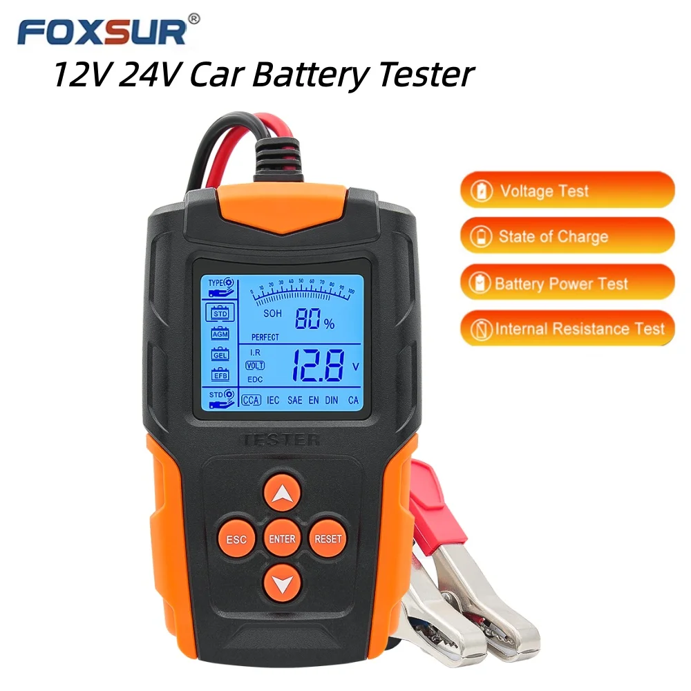 FOXSUR FBT200 12V 24V Car Battery Tester for Car Truck Motorcycle Digital Battery Analyzer Test Tool for AGM/GEL/Wet Battery
FOXSUR FBT200 12V 24V Car Battery Tester for Car Truck Motorcycle Digital Battery Analyzer Test Tool for AGM/GEL/Wet Battery