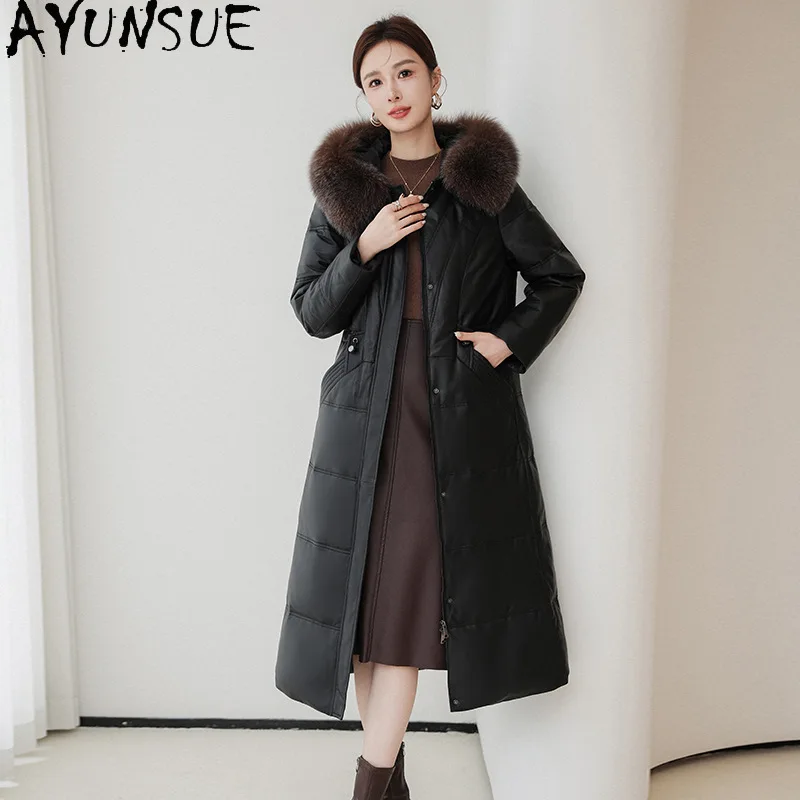 AYUNSUE Sheepskin Genuine Leather Jacket Women Warm Fox Fur Collar Winter Clothes Over Knee Fashion Down Coat Woman Slim Fit
AYUNSUE Sheepskin Genuine Leather Jacket Women Warm Fox Fur Collar Winter Clothes Over Knee Fashion Down Coat Woman Slim Fit