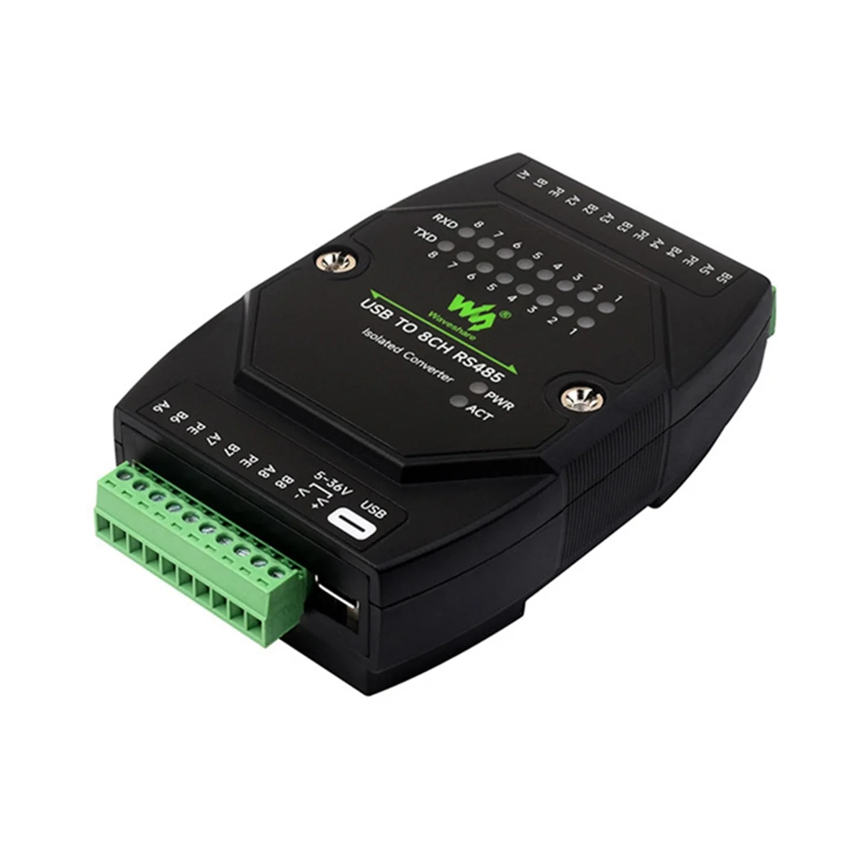 Waveshare Industrial UART USB to 8CH RS485 Isolated Converter for 35mm Standard Rail and Stacked Installation
Waveshare Industrial UART USB to 8CH RS485 Isolated Converter for 35mm Standard Rail and Stacked Installation