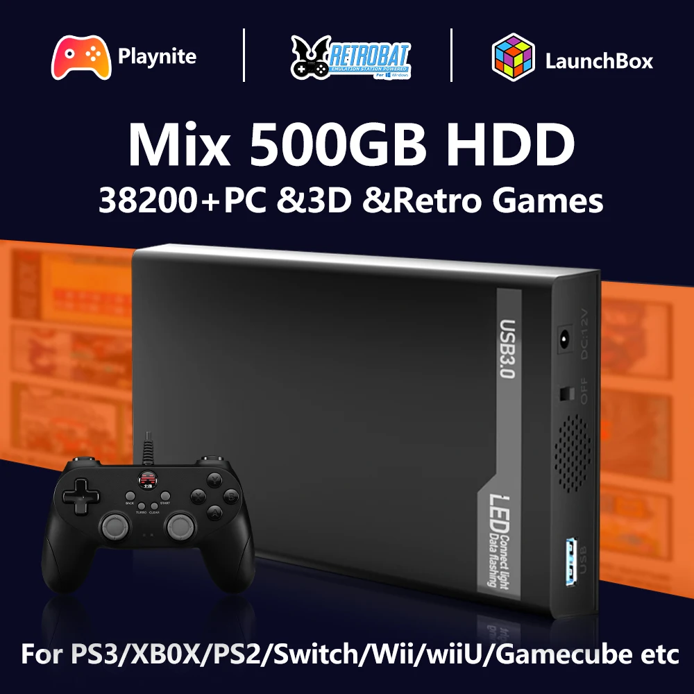 Mix 500G Hard Disk Drive Retro Gaming HDD&Game controller with 38200+ AAA&3D&Retro Games Retrobat&Launchbox&Playnite 50+Emulator
Mix 500G Hard Disk Drive Retro Gaming HDD&Game controller with 38200+ AAA&3D&Retro Games Retrobat&Launchbox&Playnite 50+Emulator