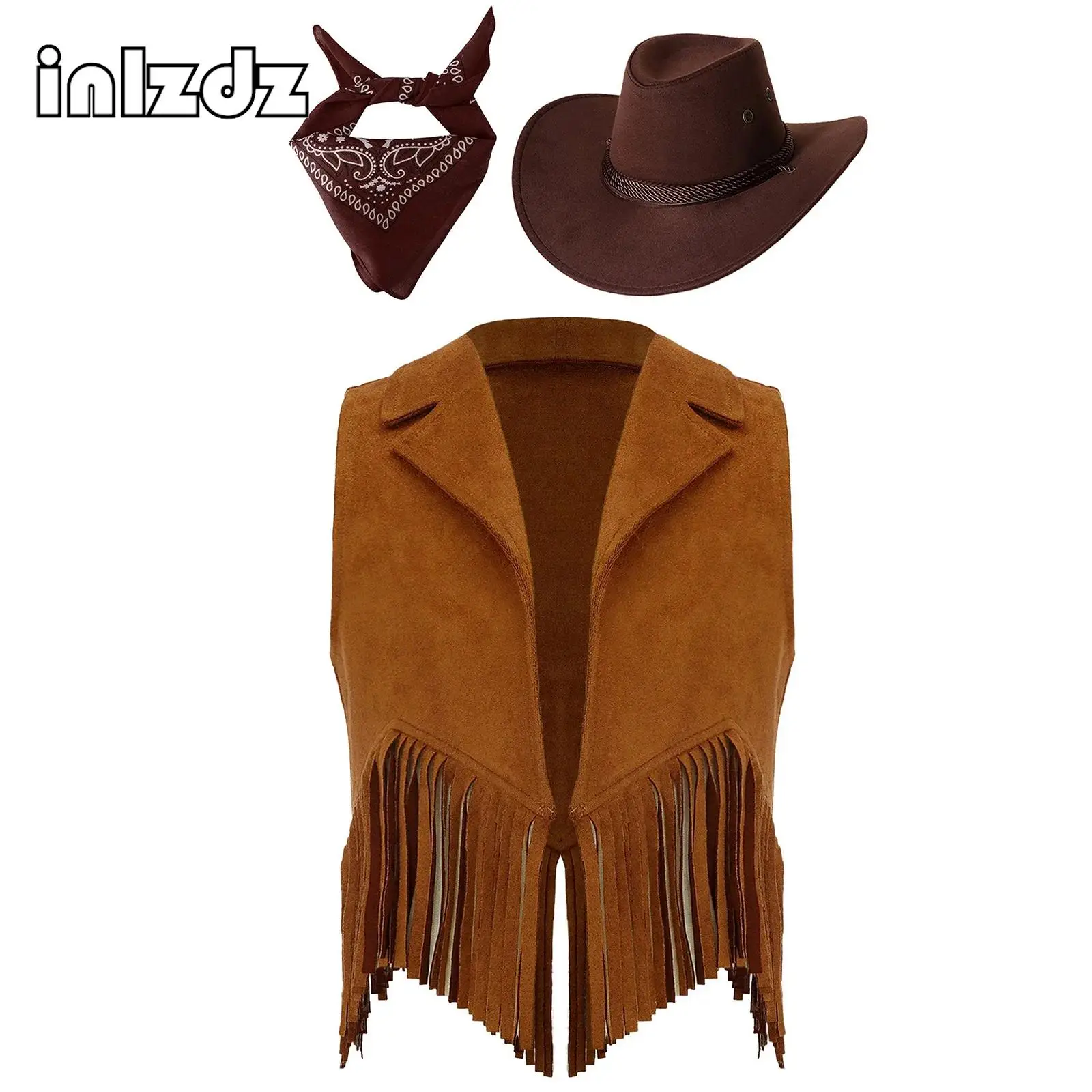 Kids Wild West Cosplay Cowboy Cowgirl Costume Halloween Dress Up Clothes New Tassels Fringe Vest Waistcoat with Bandanna Hat Set
Kids Wild West Cosplay Cowboy Cowgirl Costume Halloween Dress Up Clothes New Tassels Fringe Vest Waistcoat with Bandanna Hat Set