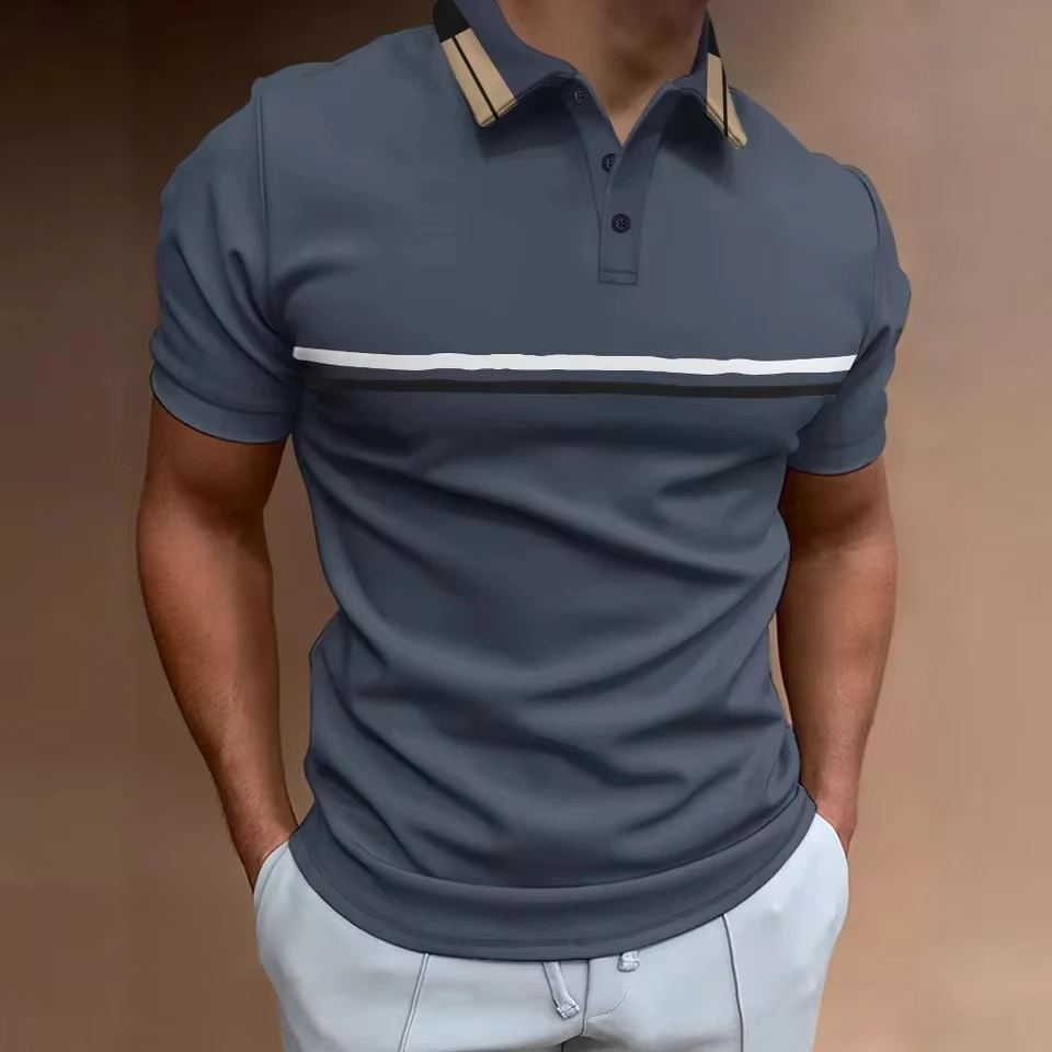American and Eropean Style Summer New Fashion Men's Button Spliced Striped Turn-down Collar Short Sleeve T-shirts Male Tops
American and Eropean Style Summer New Fashion Men's Button Spliced Striped Turn-down Collar Short Sleeve T-shirts Male Tops
