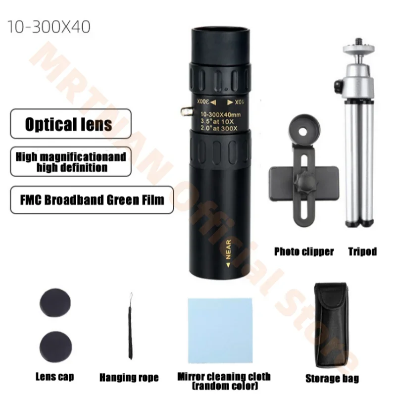 10-300x40 Metal Monocular HD Zoom Telescope Portable Telescope Powerful Binoculars With Tripod&Phone Holder For Camping Travel
10-300x40 Metal Monocular HD Zoom Telescope Portable Telescope Powerful Binoculars With Tripod&Phone Holder For Camping Travel
