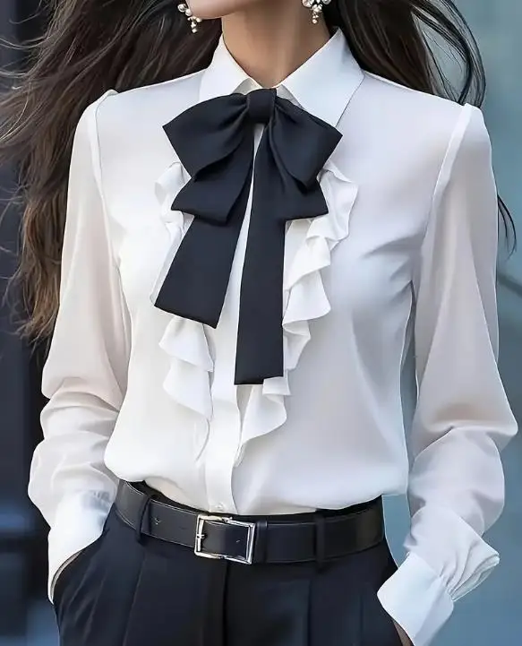 New Autumn Solid Lace Up Bow Ruffle Design Shirt for Women Temperament Commuting Women's Fashion Elegant Blouses Top
New Autumn Solid Lace Up Bow Ruffle Design Shirt for Women Temperament Commuting Women's Fashion Elegant Blouses Top