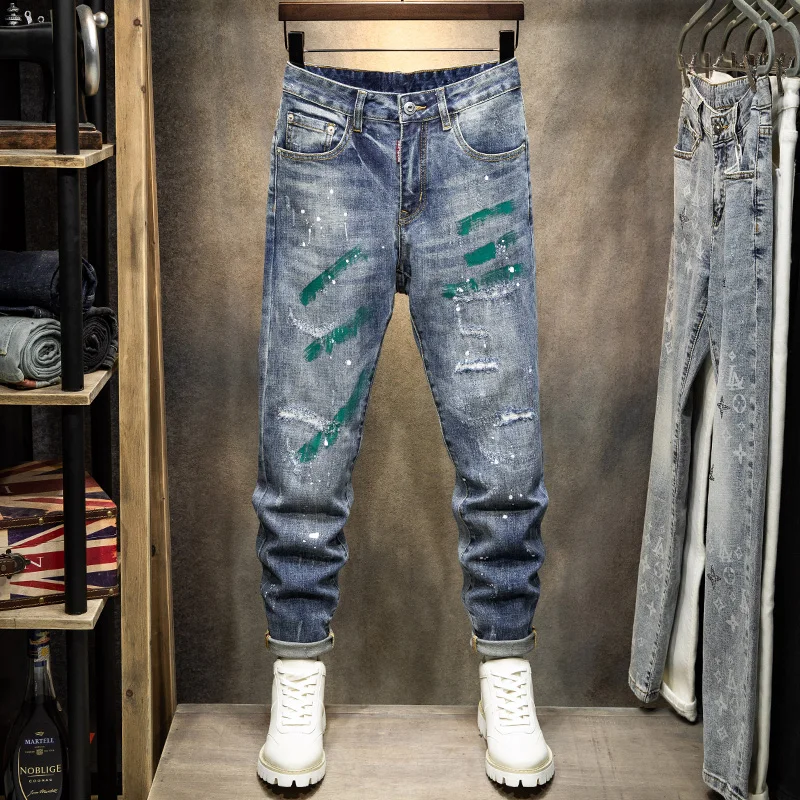 Street Fashion Men Jeans Retro Blue Elastic Stretch Skinny Ripped Jeans Men Painted Designer Hip Hop Denim Pencil Pants Hombre
Street Fashion Men Jeans Retro Blue Elastic Stretch Skinny Ripped Jeans Men Painted Designer Hip Hop Denim Pencil Pants Hombre