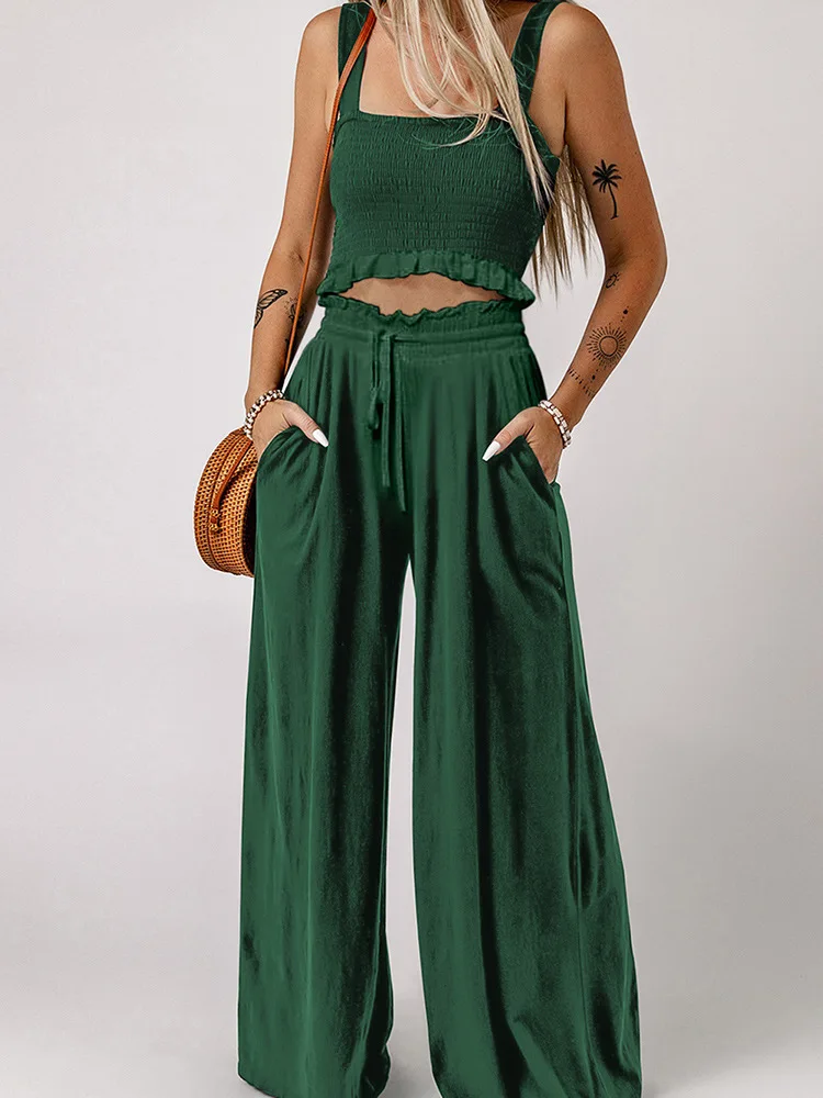 Casual Tank Top And Wide Leg Pant Two Piece Set Solid Color Vest + Elastic Waist Loose Trouser Vacation Summer Outfits 2025 New
Casual Tank Top And Wide Leg Pant Two Piece Set Solid Color Vest + Elastic Waist Loose Trouser Vacation Summer Outfits 2025 New