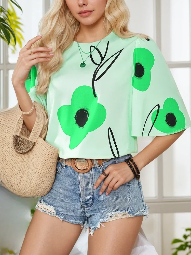 Женские топы больших размеров с ярким цветочным узором, повседневная модная летняя приятная для кожи футболка с круглым вырезом и коротким рукавом в отпускном стиле
Женские топы больших размеров с ярким цветочным узором, повседневная модная летняя приятная для кожи футболка с круглым вырезом и коротким рукавом в отпускном стиле