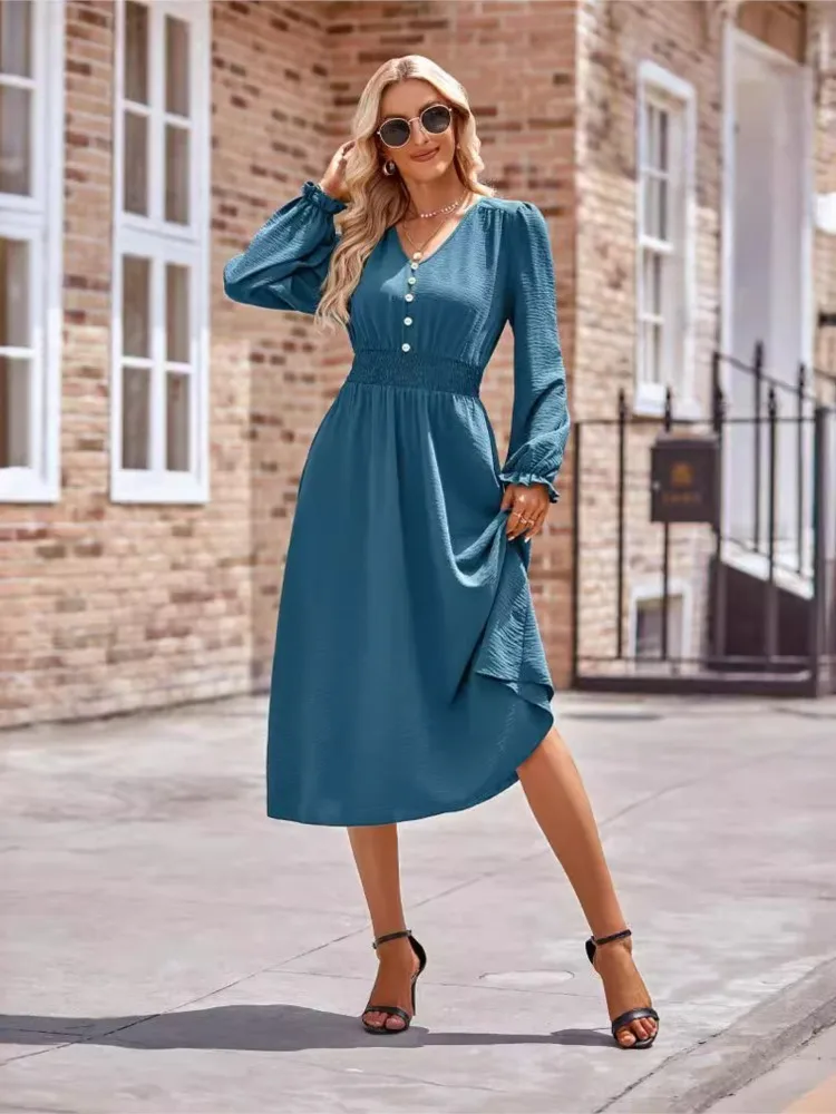 Casual Dress Womens Fall Dresses V Neck Long Sleeve Dress High Waisted Leisure Dress Autumn 2025 Commuting Vestidos Para Mujer
Casual Dress Womens Fall Dresses V Neck Long Sleeve Dress High Waisted Leisure Dress Autumn 2025 Commuting Vestidos Para Mujer