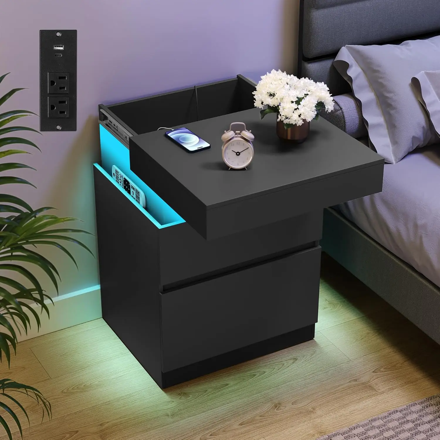 Nightstand with Power Outlets & LED Lights Sliding Top 2 Drawers Bedside End Table 15.7x18.9x26.8 Inches, Customized
Nightstand with Power Outlets & LED Lights Sliding Top 2 Drawers Bedside End Table 15.7x18.9x26.8 Inches, Customized