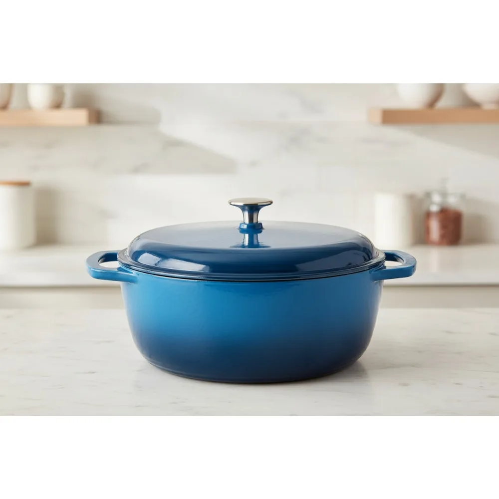 Эмалированная чугунная голландская кастрюля премиум-класса с крышкой, 6 литров, синяя - идеально подходит для семейного приготовления и выпечки
Эмалированная чугунная голландская кастрюля премиум-класса с крышкой, 6 литров, синяя - идеально подходит для семейного приготовления и выпечки