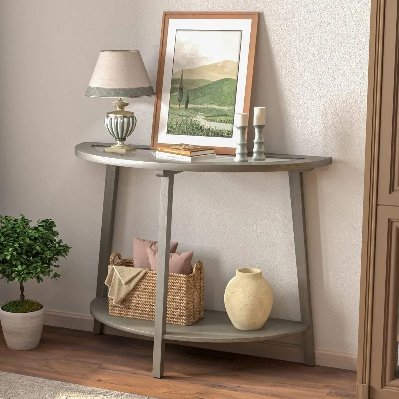 2-Tier Glass Console Table, Semi-Circular MDF Entryway Table with Storage Shelf, Modern Wood Sofa Side Table for Bedroom
2-Tier Glass Console Table, Semi-Circular MDF Entryway Table with Storage Shelf, Modern Wood Sofa Side Table for Bedroom