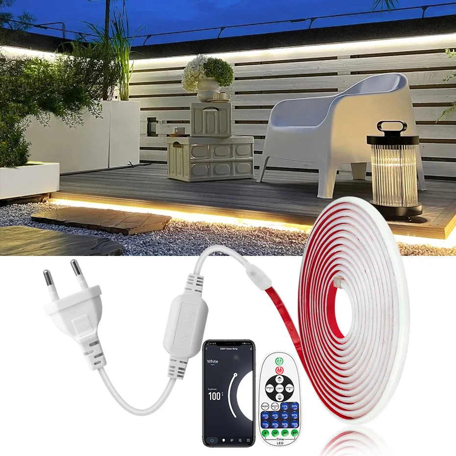 COB светодиодная лента 220 В клейкая лента с дистанционным управлением/Bluetooth/Wi-Fi гибкая неоновая лента водонепроницаемая для украшения дома
COB светодиодная лента 220 В клейкая лента с дистанционным управлением/Bluetooth/Wi-Fi гибкая неоновая лента водонепроницаемая для украшения дома