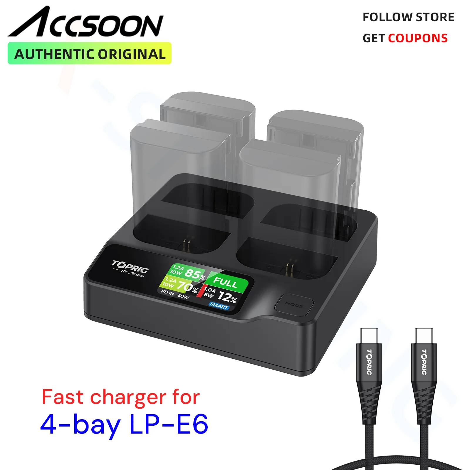 ACCSOON Toprig LP-E6 LP-E6N LP-E6NH 4-канальное зарядное устройство для камеры PD60W Быстрое зарядное устройство с ЖК-дисплеем, совместимое с Canon
ACCSOON Toprig LP-E6 LP-E6N LP-E6NH 4-канальное зарядное устройство для камеры PD60W Быстрое зарядное устройство с ЖК-дисплеем, совместимое с Canon