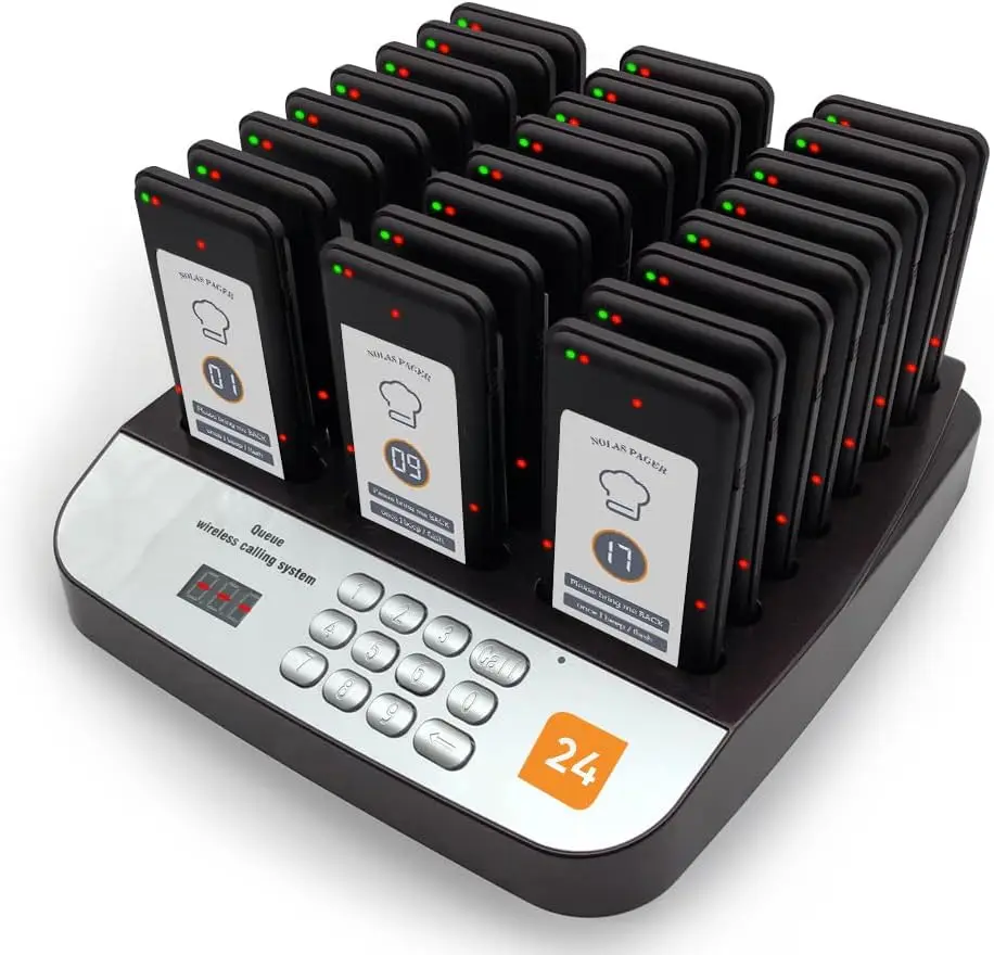Restaurant Paging System 24-Pack Buzzer Pagers with Charging Base for Customer Calling
Restaurant Paging System 24-Pack Buzzer Pagers with Charging Base for Customer Calling