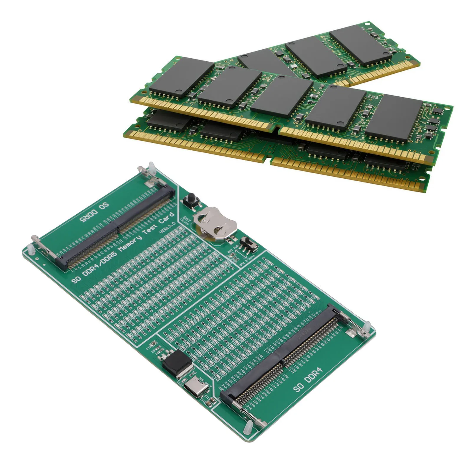 DDR4 DDR5 Memory Tester 2 in 1 Memory Diagnostic Analyzer RAM Tester with LED Light for Laptop Desktop Server Computer
DDR4 DDR5 Memory Tester 2 in 1 Memory Diagnostic Analyzer RAM Tester with LED Light for Laptop Desktop Server Computer