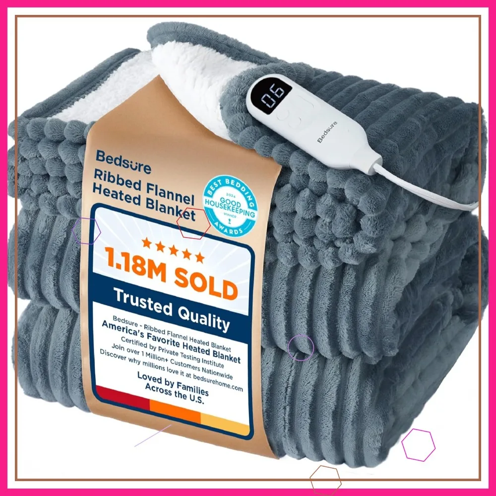 Soft Ribbed Flannel Electric Throw with 4 Time Settings, 6 Heat Levels, Auto Shut Off Timer - Grey (50x60 inches)
Soft Ribbed Flannel Electric Throw with 4 Time Settings, 6 Heat Levels, Auto Shut Off Timer - Grey (50x60 inches)