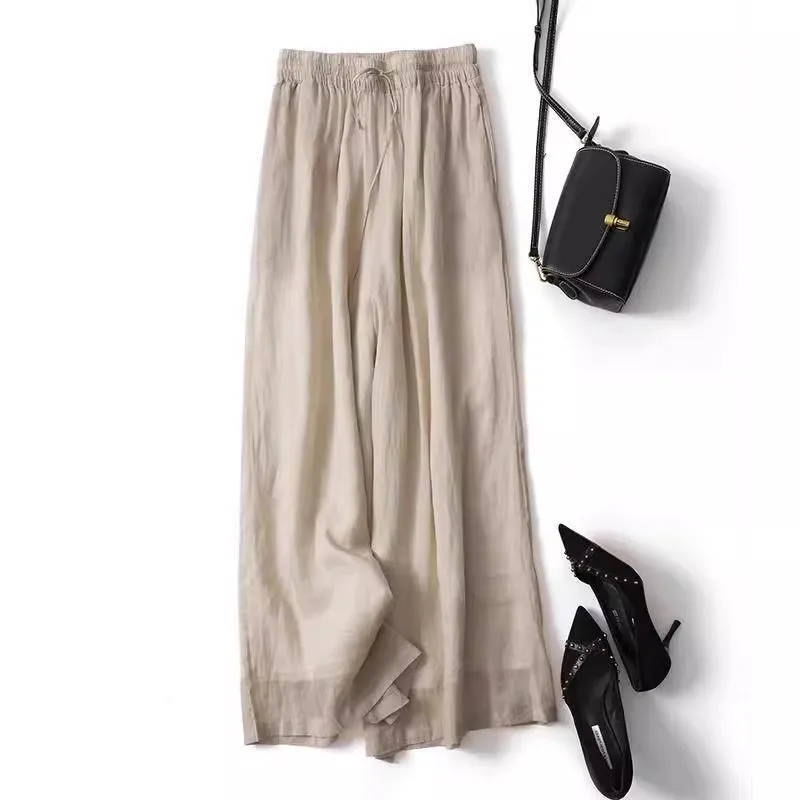 Summer Cotton Linen Wide-Leg Women's Pants Drawstring Elastic Waist Casual Cropped Pants Female Breathable Loose Trousers
Summer Cotton Linen Wide-Leg Women's Pants Drawstring Elastic Waist Casual Cropped Pants Female Breathable Loose Trousers