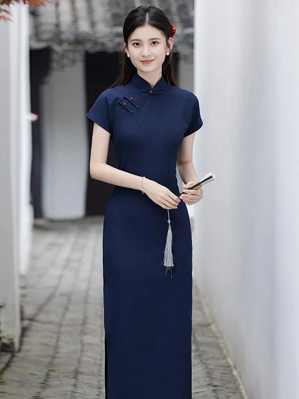 Женская одежда Slim Fit: платье в королевском синем цвете, китайский стиль, длинный рукав, ретро-дизайн, для повседневной носки, летняя мода
Женская одежда Slim Fit: платье в королевском синем цвете, китайский стиль, длинный рукав, ретро-дизайн, для повседневной носки, летняя мода