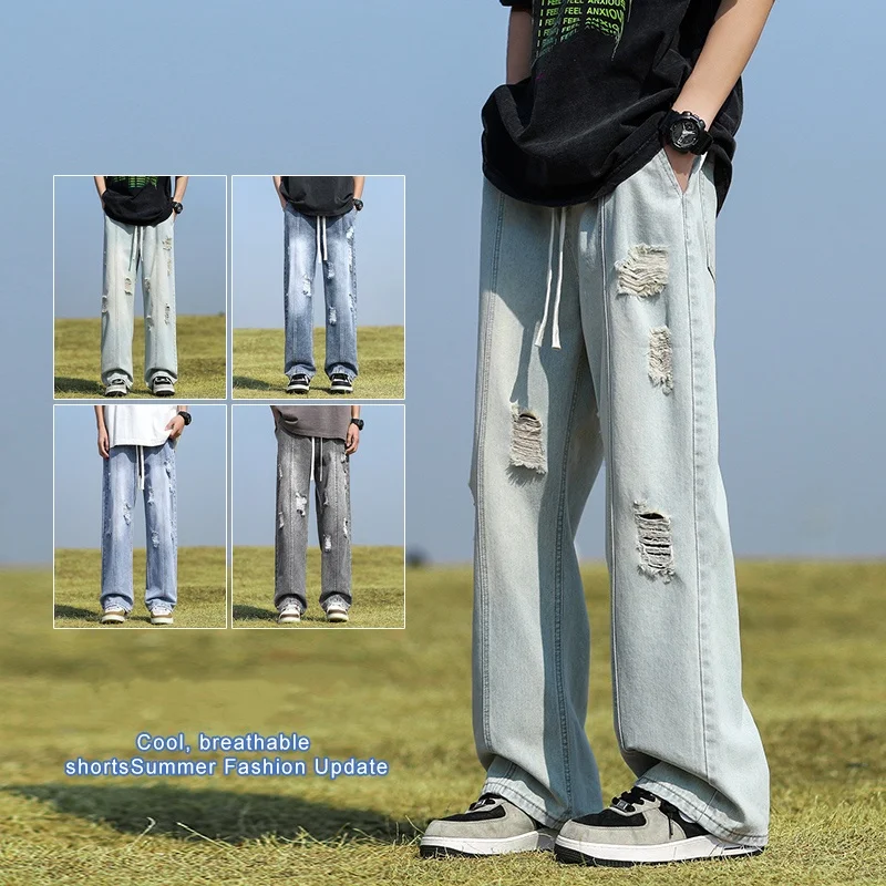 Retro Ripped Handsome Jeans for Teenagers Summer Thin American Fashion Brand Ins Loose Straight Casual Versatile Wide-leg Pants
Retro Ripped Handsome Jeans for Teenagers Summer Thin American Fashion Brand Ins Loose Straight Casual Versatile Wide-leg Pants