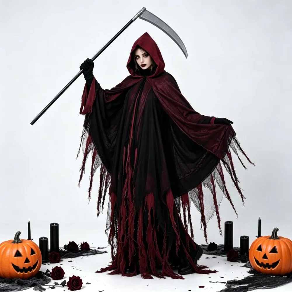Halloween Cosplay Costume Scary Grim Reaper Hooded Robe,Long Tattered Torn Horror Outfit For Haunted House Zombie Role Play
Halloween Cosplay Costume Scary Grim Reaper Hooded Robe,Long Tattered Torn Horror Outfit For Haunted House Zombie Role Play