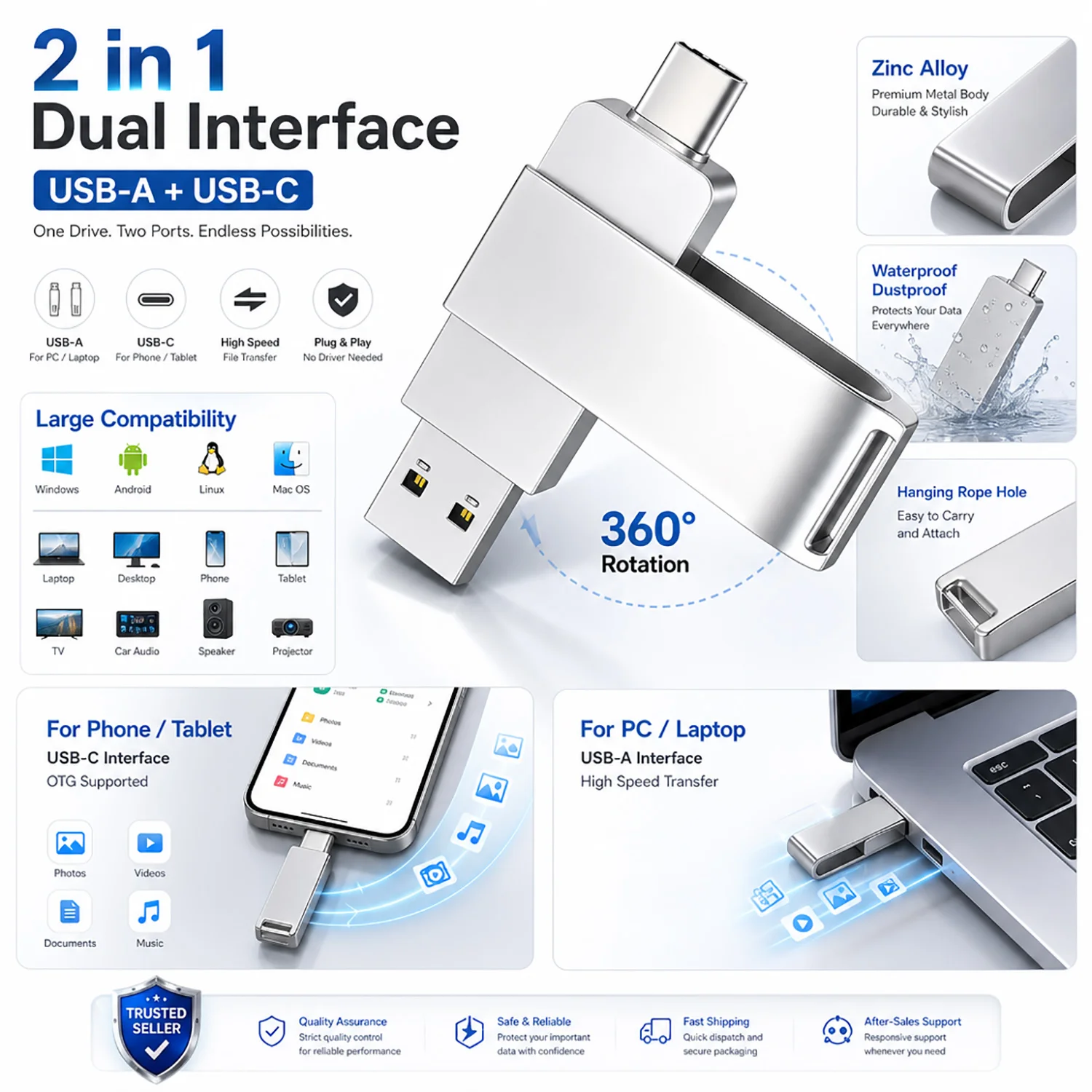 OTG USB 2.0 Flash Drive 32GB Metal Pen Drive 64GB Waterproof High Speed Flash Disk Mini Memory Sticks 128GB U Disk Pen Drive
OTG USB 2.0 Flash Drive 32GB Metal Pen Drive 64GB Waterproof High Speed Flash Disk Mini Memory Sticks 128GB U Disk Pen Drive