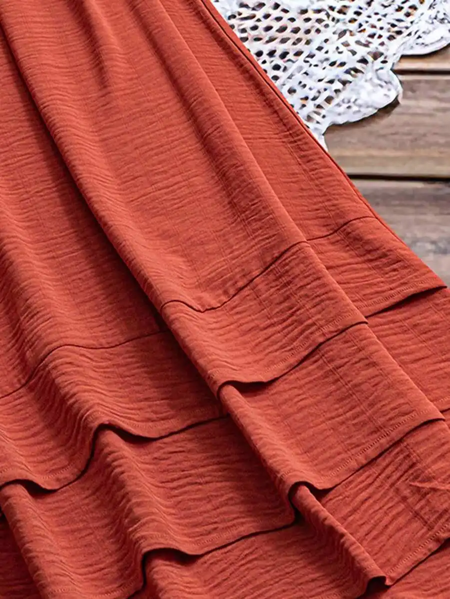 Burning Orange Sleeveless Pleated Double-Layer Ruffle Hem A-Line Bohemian Tunic Dress For Women
Burning Orange Sleeveless Pleated Double-Layer Ruffle Hem A-Line Bohemian Tunic Dress For Women