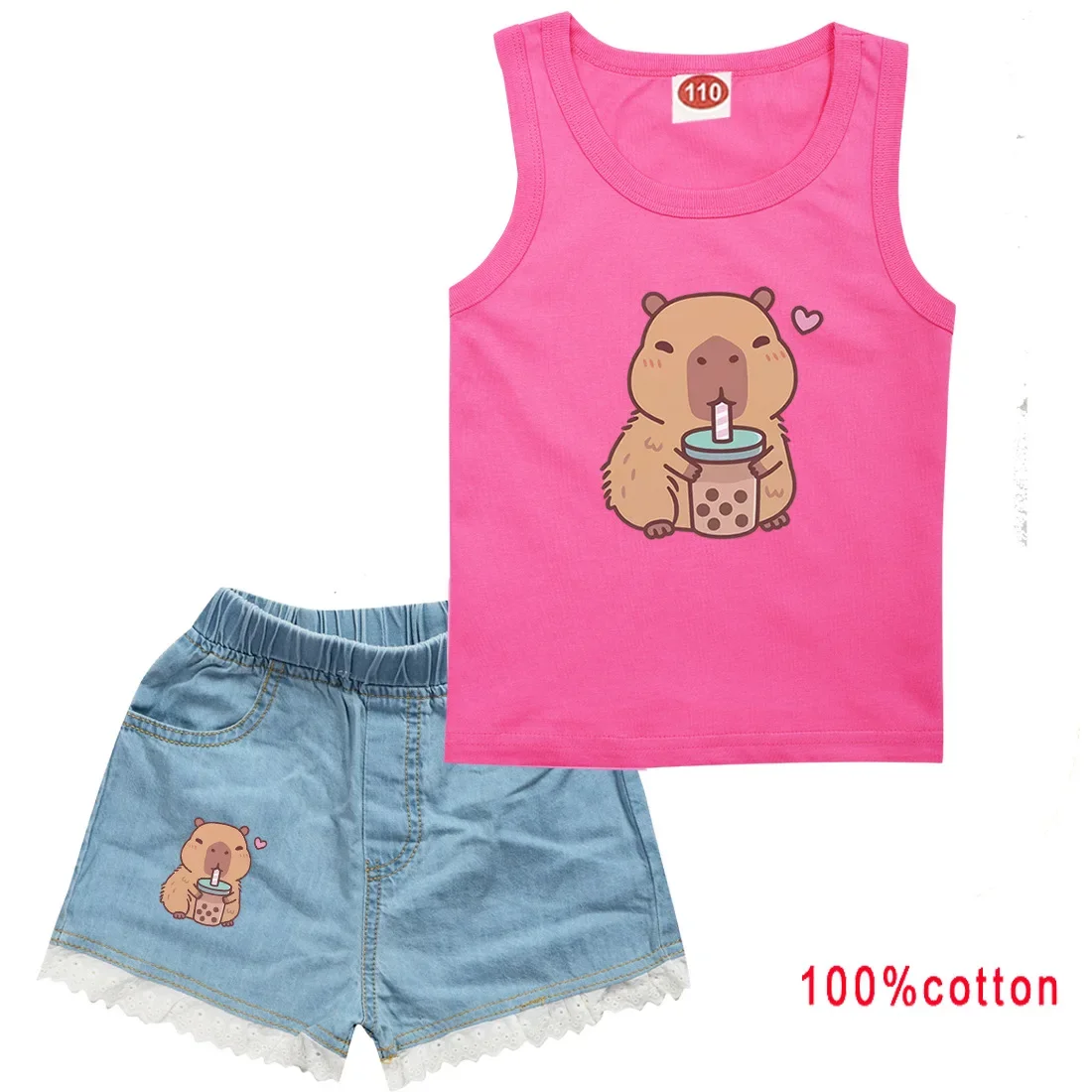 Camisetas Capybara Clothes Kids Animal Capivara Tshirt Baby Girls Sleeveless Vest Top Denim Shorts 2pcs Set Children's Clothing
Camisetas Capybara Clothes Kids Animal Capivara Tshirt Baby Girls Sleeveless Vest Top Denim Shorts 2pcs Set Children's Clothing