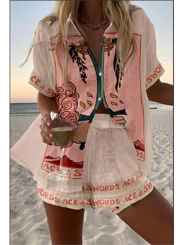 Summer Shorts Set Fashion Digital Print Women's Beach Vacation Casual Short Sleeved Shirt Top+wide Leg Shorts Two-piece Set
Summer Shorts Set Fashion Digital Print Women's Beach Vacation Casual Short Sleeved Shirt Top+wide Leg Shorts Two-piece Set