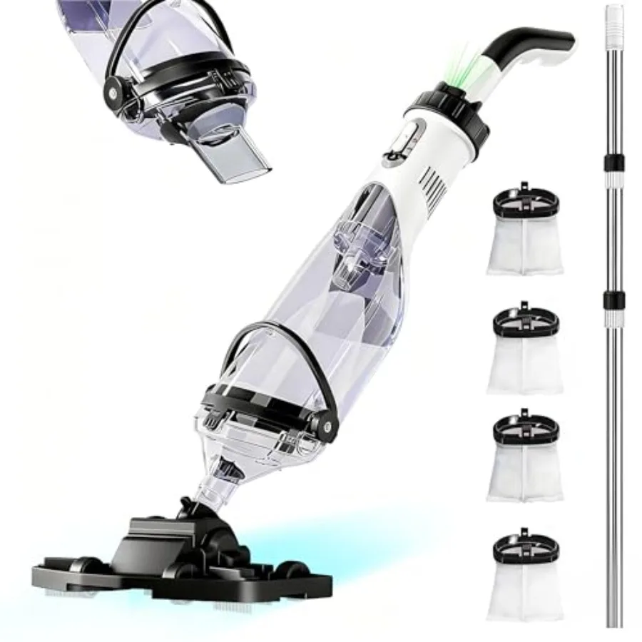 Cordless Pool Vacuum for Above Ground Pools: PVC body black 19.5 GPM suction with all-angle head and LED display for efficient
Cordless Pool Vacuum for Above Ground Pools: PVC body black 19.5 GPM suction with all-angle head and LED display for efficient